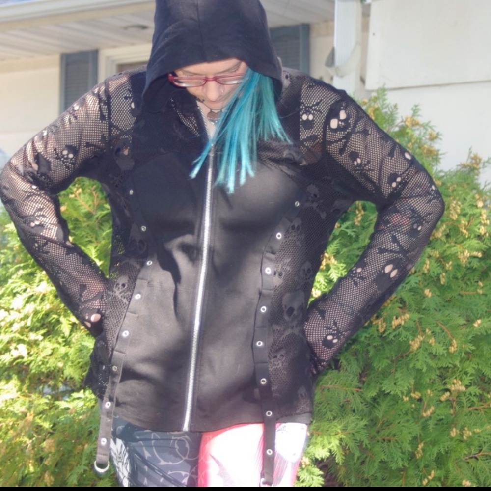 Royal Bones skull fishnet hoodie XL
